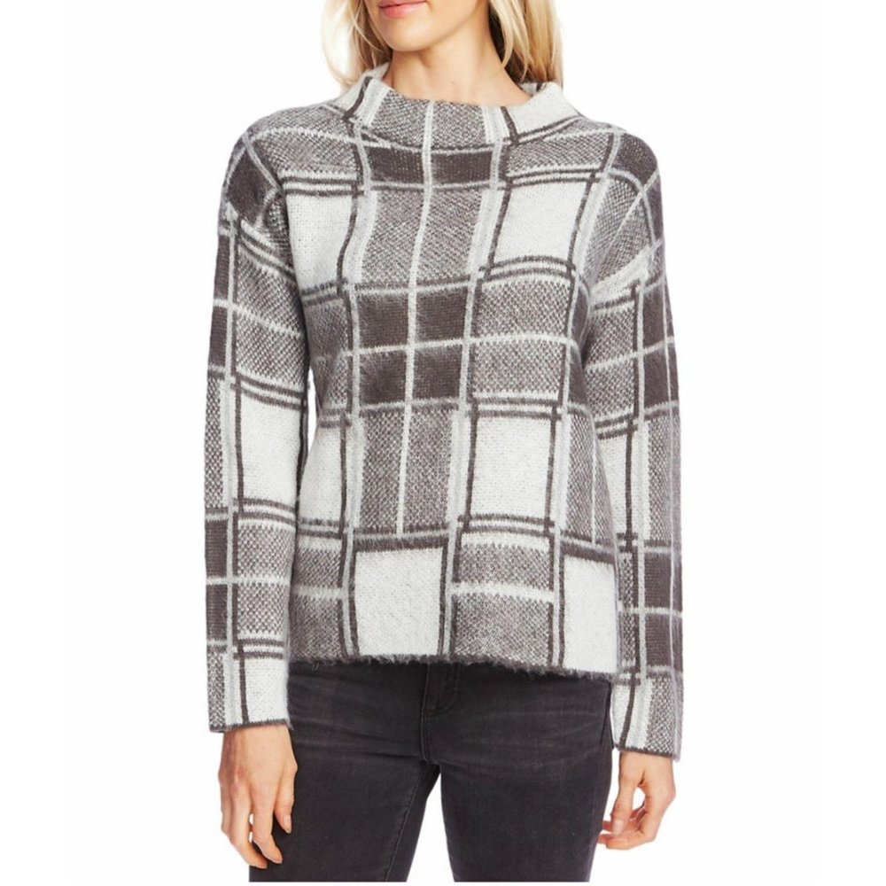 Vince Camuto Plaid Mock-Neck Sweater